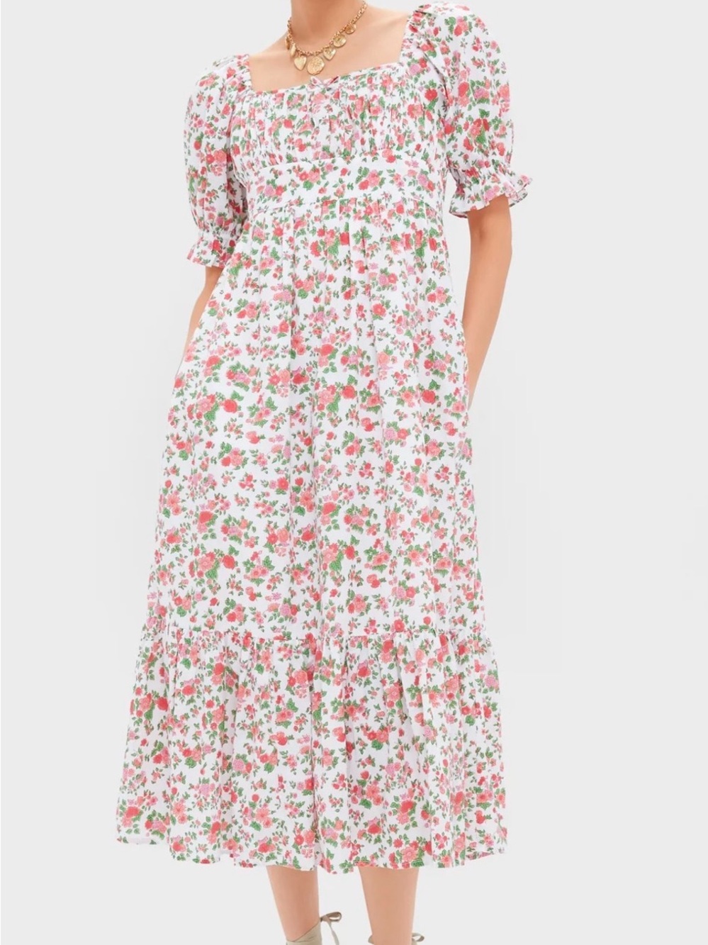 NWT Pink City Prints Vintage Ditsy Simone Floral Midi Dress Organic Cotton XS
